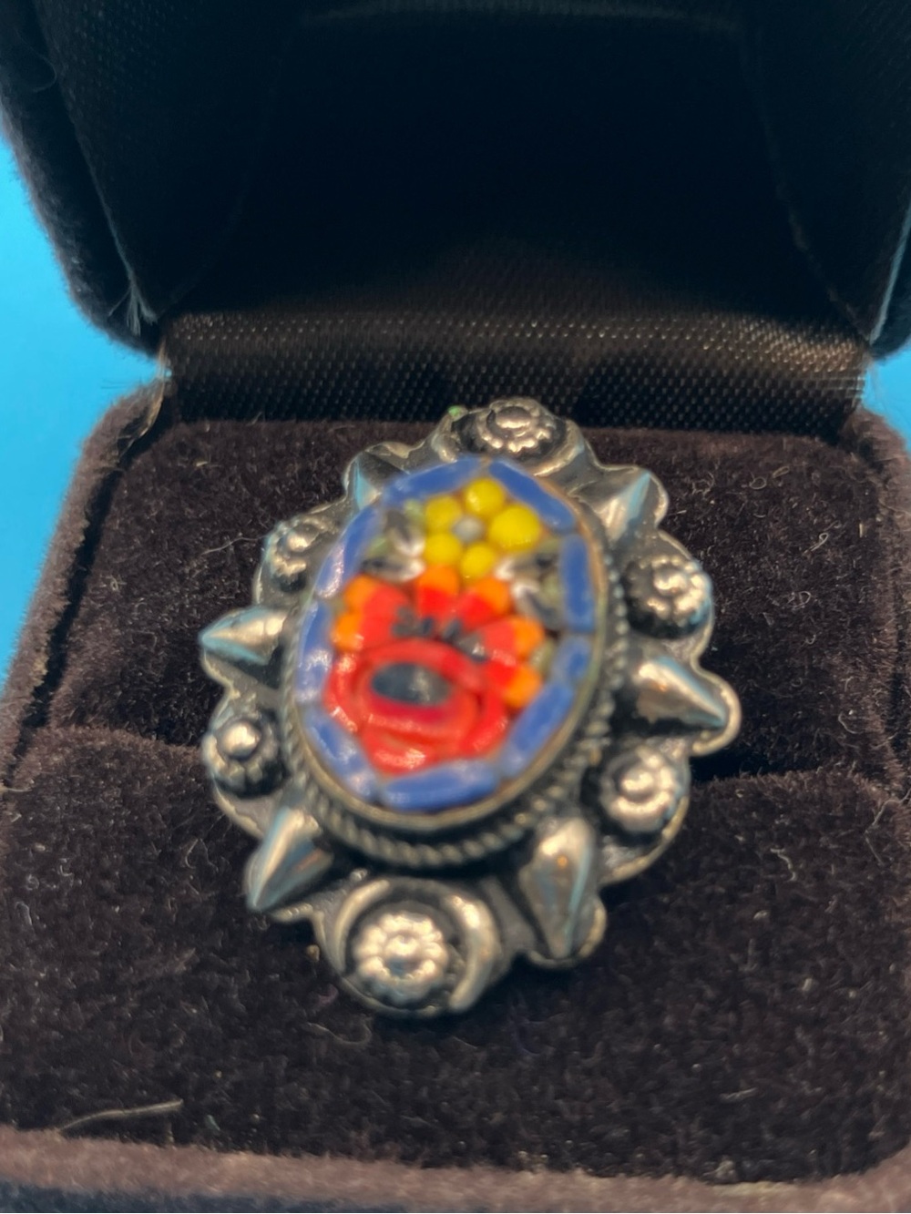 Vintage-Inspired Multicolor Enamel Floral Statement Ring